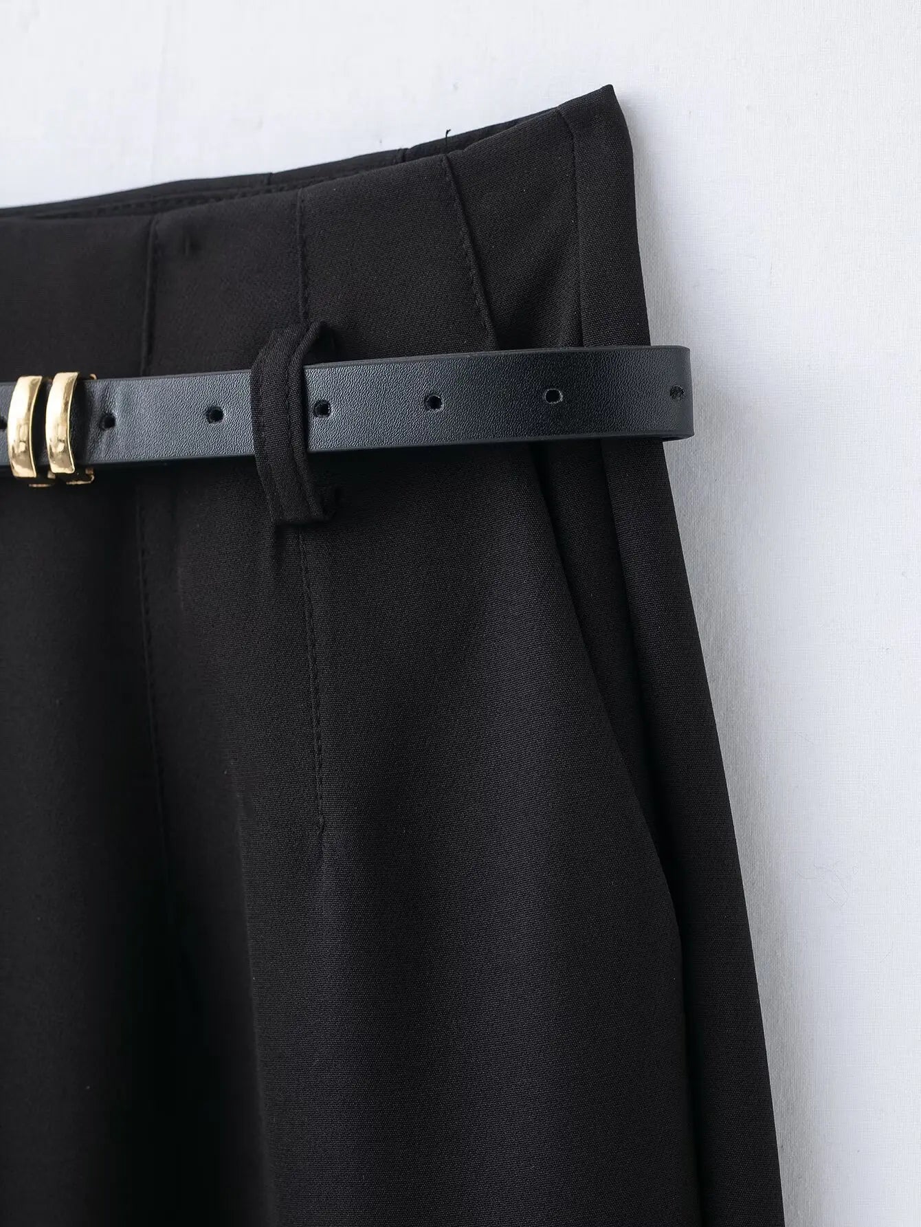 Faionable High Waist Belted Straight Leg Pants Women's Slim Fit Casual Autumn New Arrival Street Sle Polyester Fiber