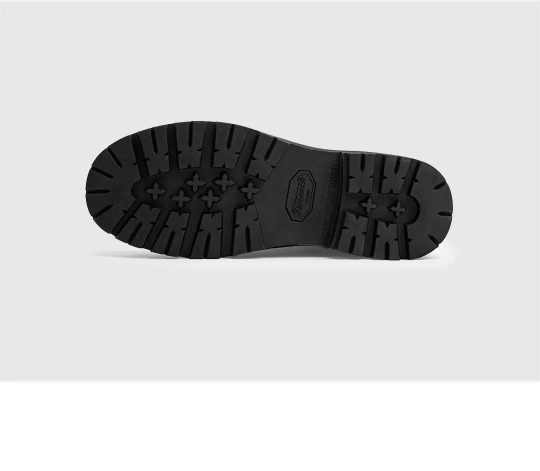 Maden Men's Versatile Black Boots Plush Lining Warmth Shoes Retro Non-Slip Thick Sole Work Boots Outdoor Casual Mid-Calf Boots