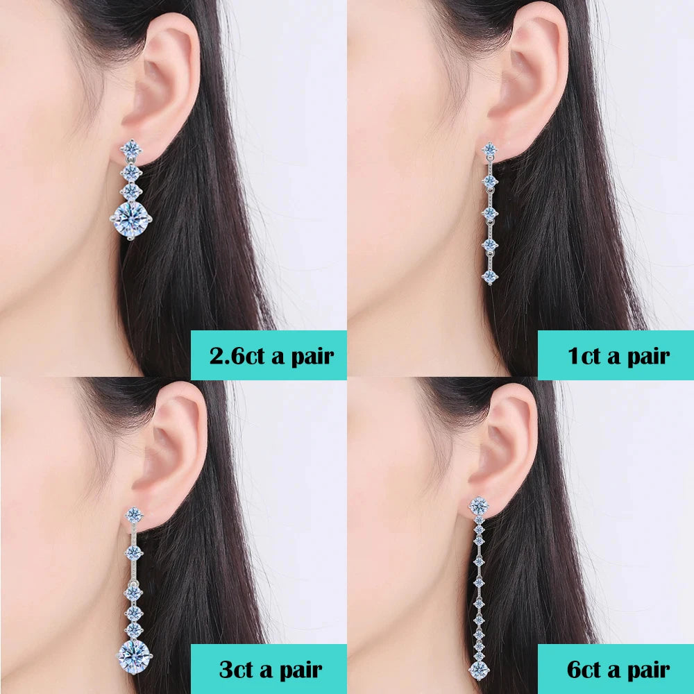 FEOBUR 3/6cttw Full Moissanite Drop Earrings for Women 925 Sterling Silver Lab Diamond Long Earring Bridal Wedding Jewelry GRA