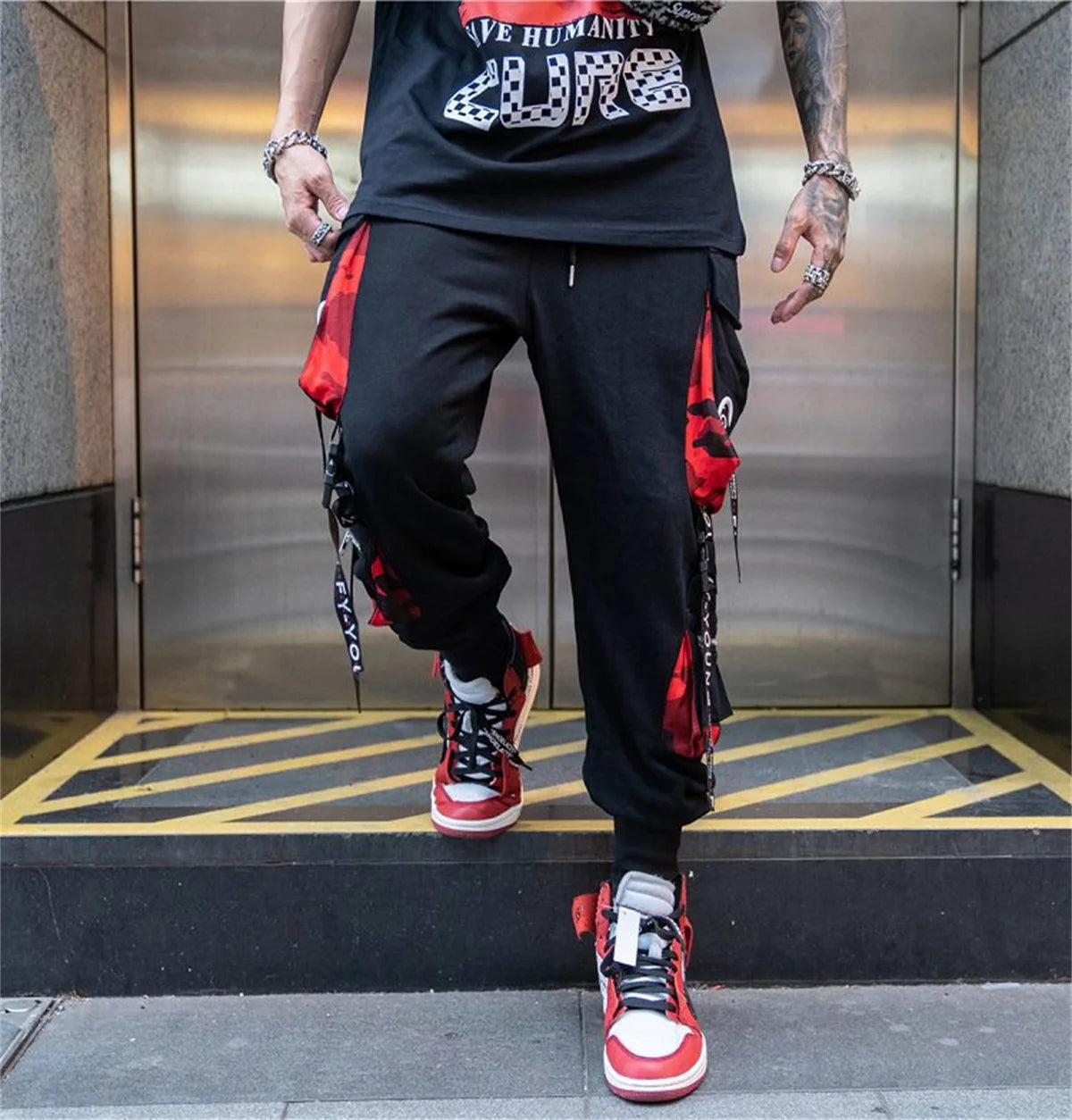 Cool Black Hip Hop Cargo Pants Gothic High Srteet Sweatpants With Pockets Korean High Wast Casual Outwear Pants Men Streetwear