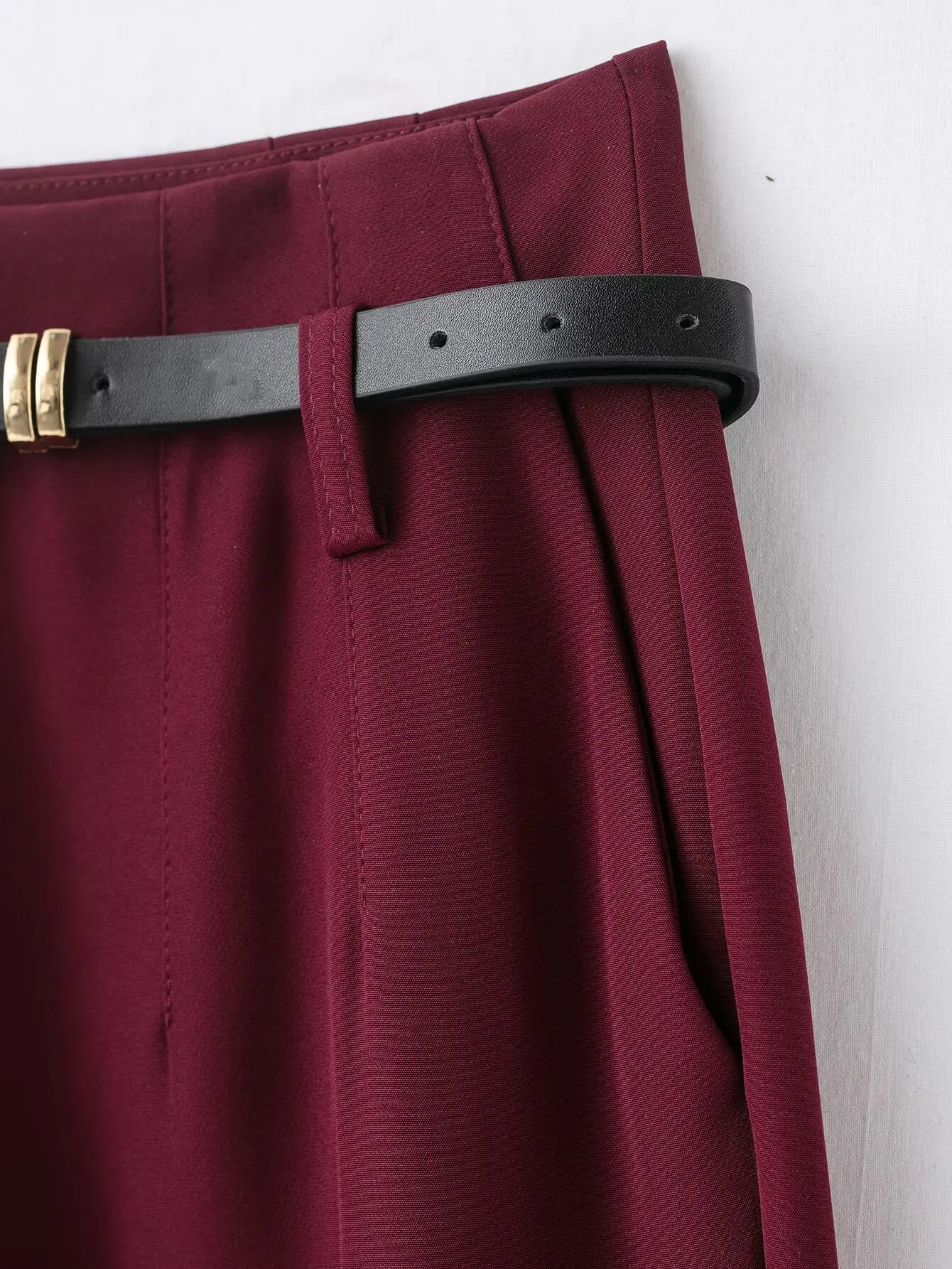 Faionable High Waist Belted Straight Leg Pants Women's Slim Fit Casual Autumn New Arrival Street Sle Polyester Fiber