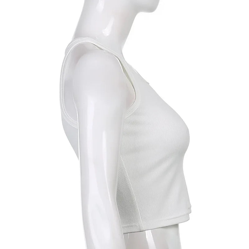White Sleeveless Cami Top for Women Casual Ribbed Crop Fitness Tees Basic Summer Fashion Ladies 2024