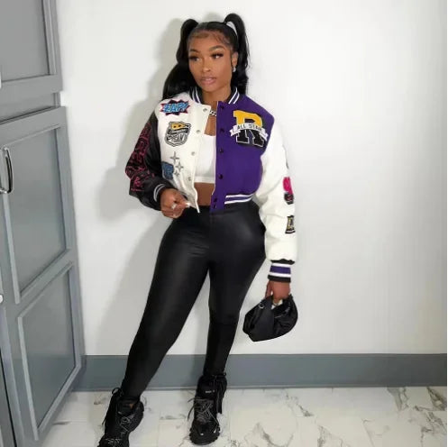 WB9121 Women's Screw Thread Ballpark Jacket Crew Neck Regular Fit Spring Autumn New Style Clothing From China Mainland