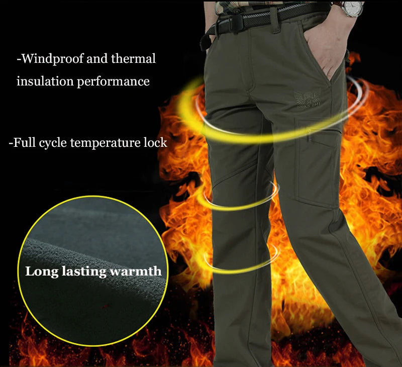 2024 Outdoor Work Tactical Pants Men Winter Casual Cargo Trousers Waterproof Fleece-lined Pant Elastic Hiking Traveling Workwear