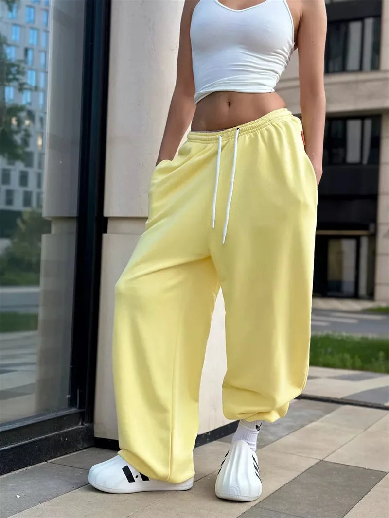 Pant Women Wide Leg Long Pants High Waist Straight Trousers Y2k Streetwear Elegant Splice Casual Loose Work Jogger Sports 2025