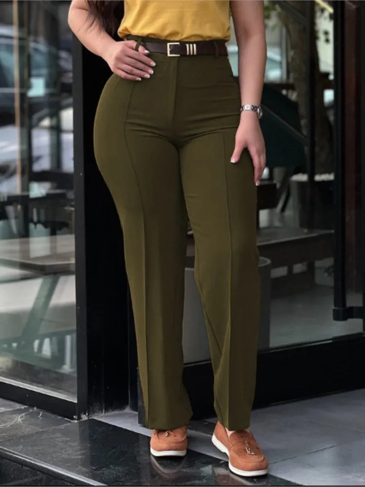 Women's Pants Spring Autumn High Waist Straight Leg Work Pants New Fashion Solid Long Pants Slim Fit Elegant Pants Female