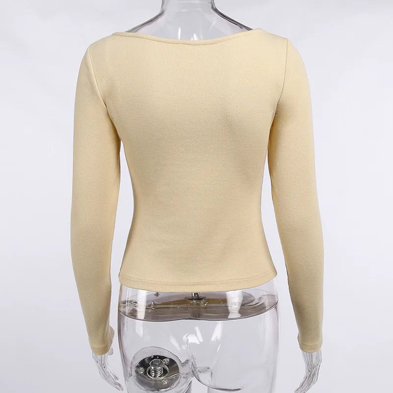 Women Sexy V Neck Solid Color Skinny Long Sleeve T Shirt Blouse Top Knitwear Elegant Casual High Street Club Party Harajuku High