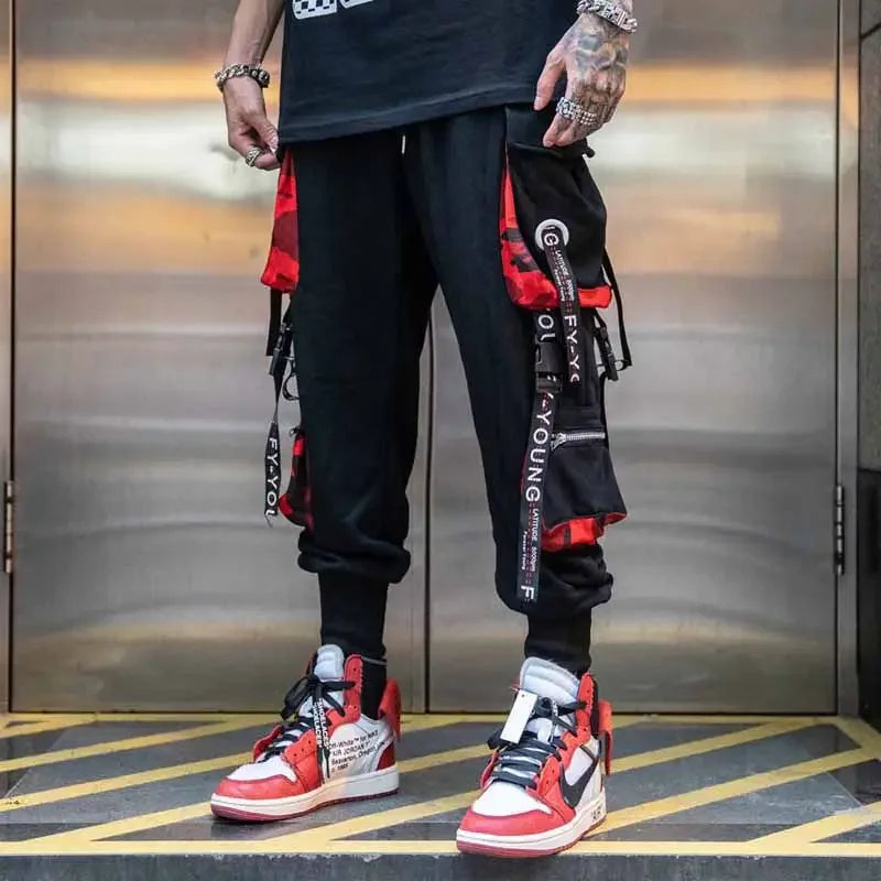 Trendy Men's Loose-fit Cargo Pants Autumn Winter Bell Bottoms Multiple Pockets Casual Style Street Dance Fashion