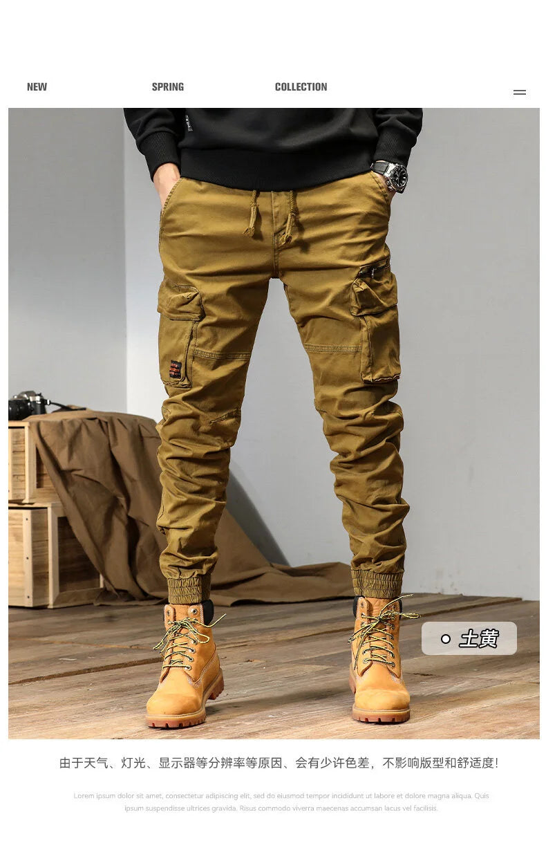 CAAYU Joggers Cargo Pants Mens Casual Y2k Multi-Pocket Male Trousers Sweatpants Streetwear Techwear Military Green Track Pants
