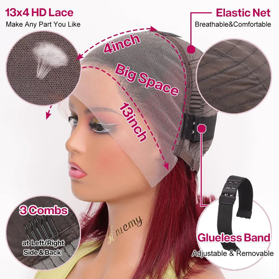 1B 99j Straight Bob Lace Front Wig Ombre TB 27 Honey Blonde HD Lace Wig Human Hair Wigs Glueless Bunrgundy Colored Short Bob Wig