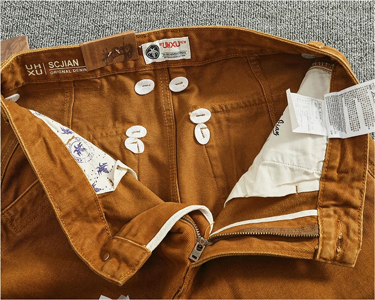 Retro Heavyweight Minimalist Workwear Pants Men's Loose Straight Leg Casual 100% Cotton Twill Woven 3D Stand Cut Tapered Pants