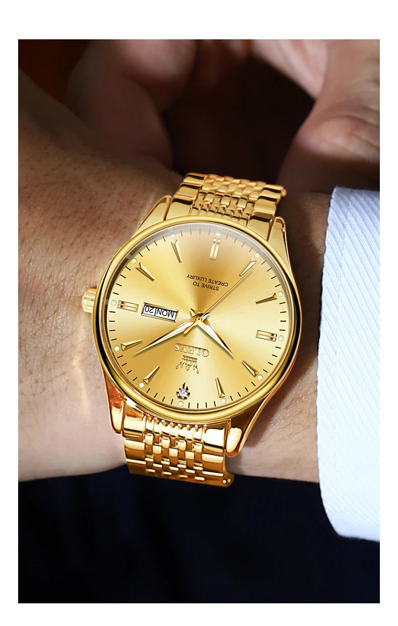 OLEVS Men's Watches Fashion Simple Calendar Week Luminous Waterproof Steel Strap Man Watch Original Quartz Watches for Men 2929