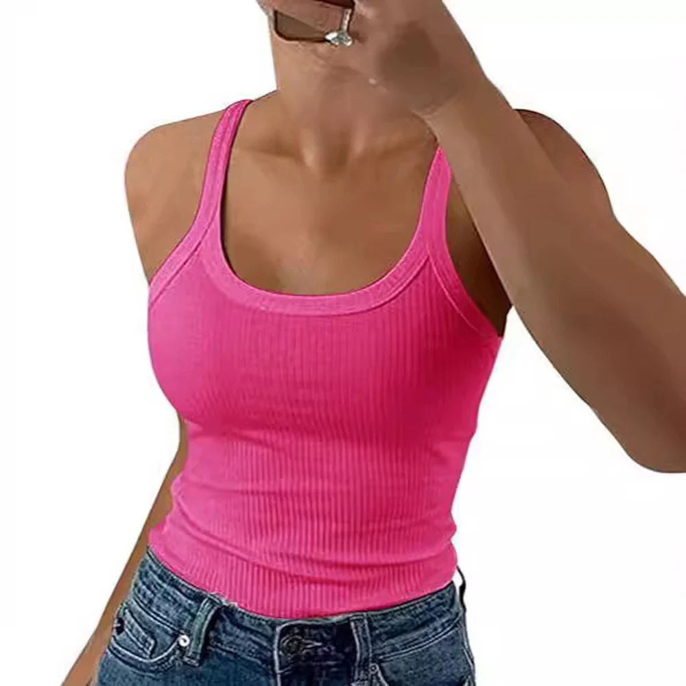 Y2K Slim Tank Tops Summer Lady Backless Solid Color Stretch Streetweaer Vests SSFZC-2501