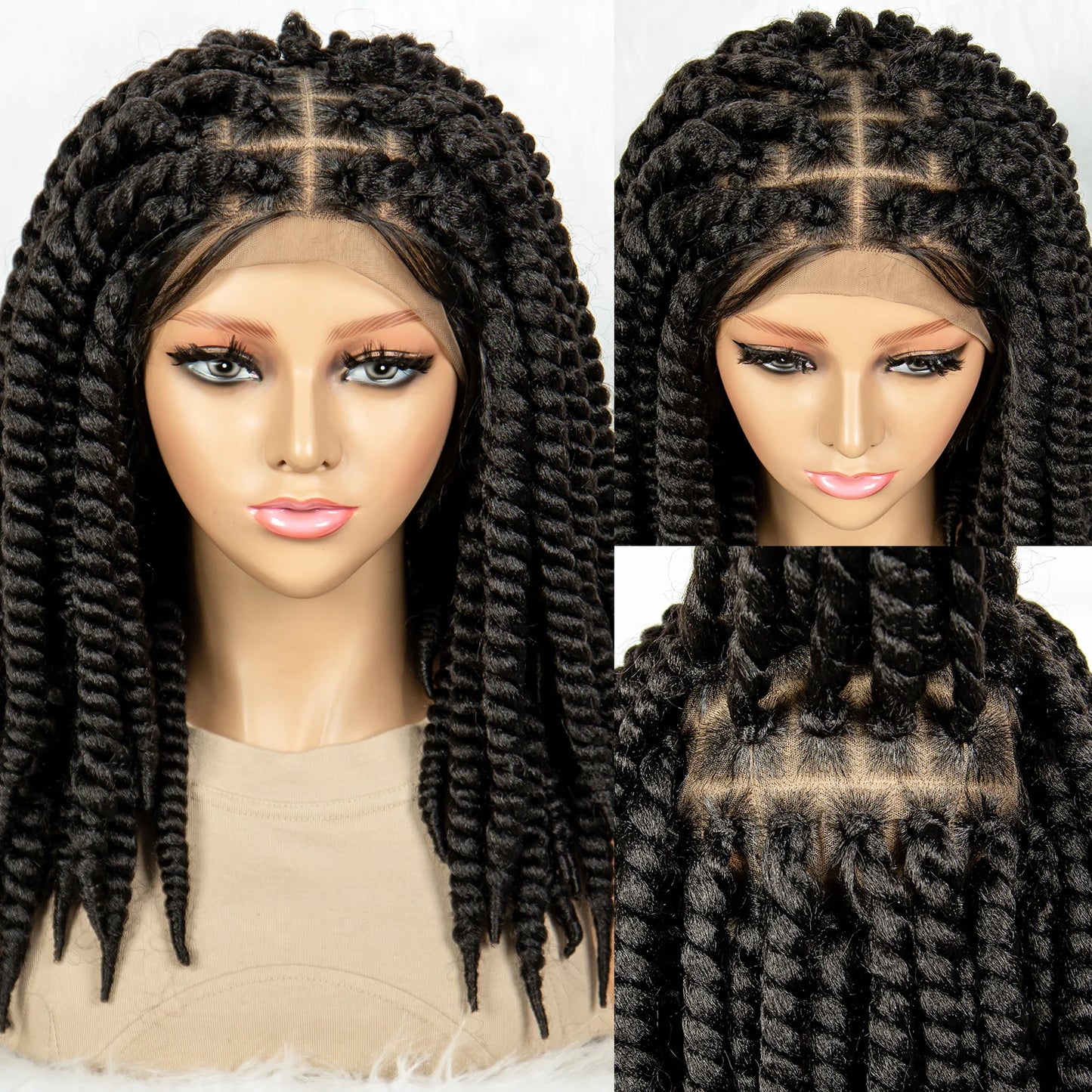 16" Full Lace Twisted Braided Wigs for Black Women Synthetic HD Lace Front Braids Wigs with Baby Hair Natural Lace Braiding Wigs