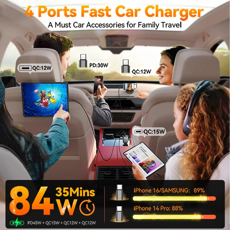 Joyroom 84W Retractable Car Charger Fast Car Charger USB C for iPhone 17 16 15 Fast Charging Car Accessories Car Adapter