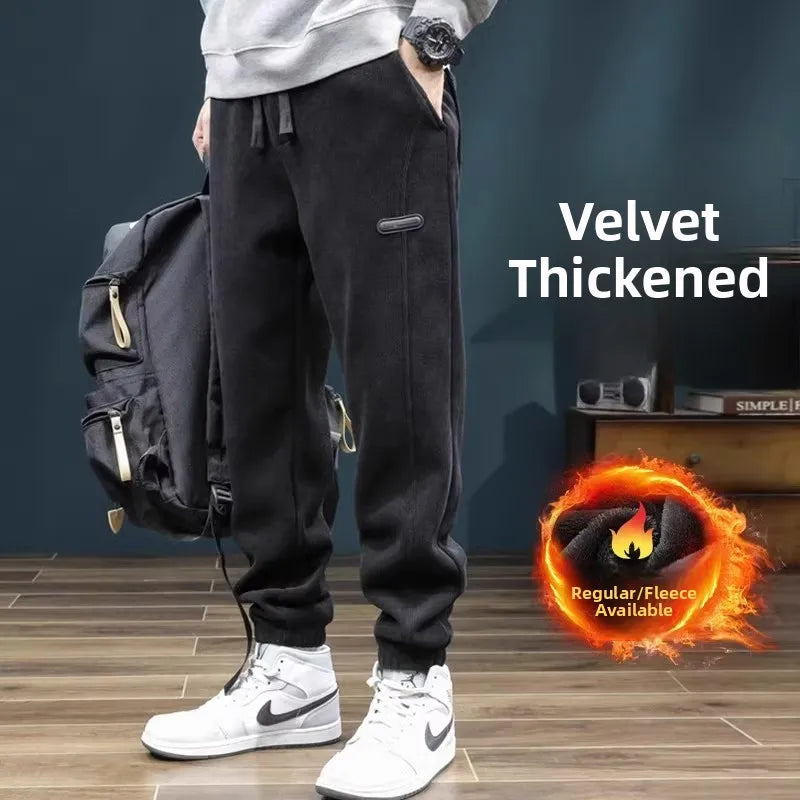 Men's Autumn Winter Thiened Fce Lined Corduroy Pants Loose Sports Casual High Street Trend Wear Resistant Dir Long Tro...