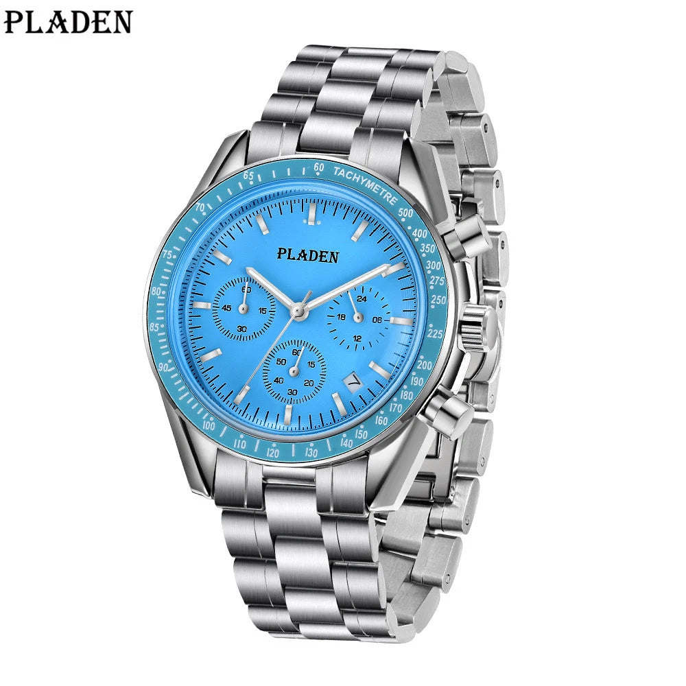 PLADEN New Arrival Luxury Watch For Men Fashion Stainless Steel Chronograph Quartz Wristwatch Business Sport Waterproof Watches