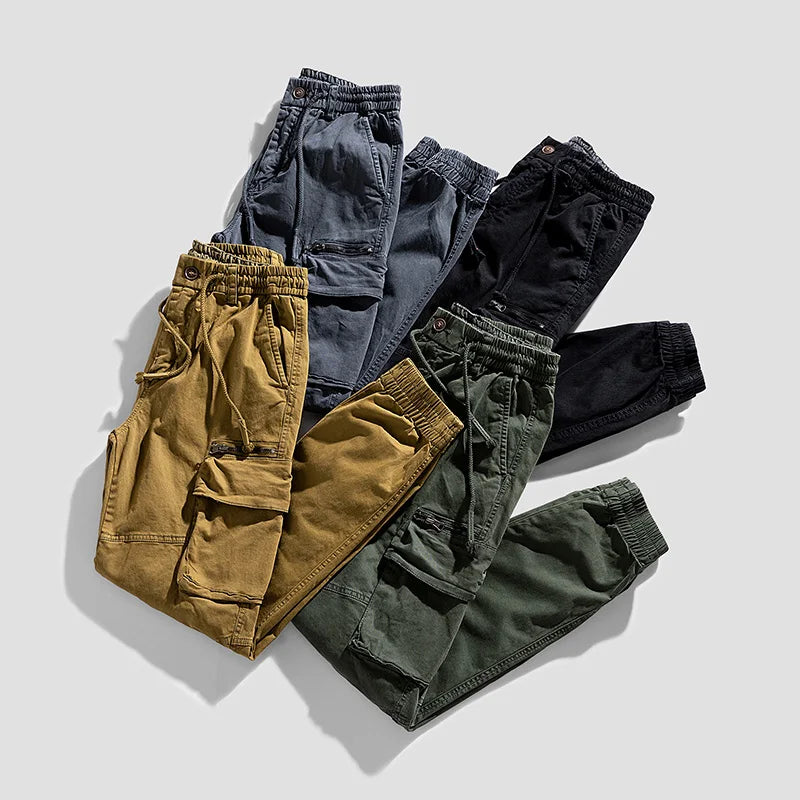 Spring and autumn trendy Cargo pants for men, slim, leggings, ruffian and handsome trousers, American multi bag pants, outdoor v