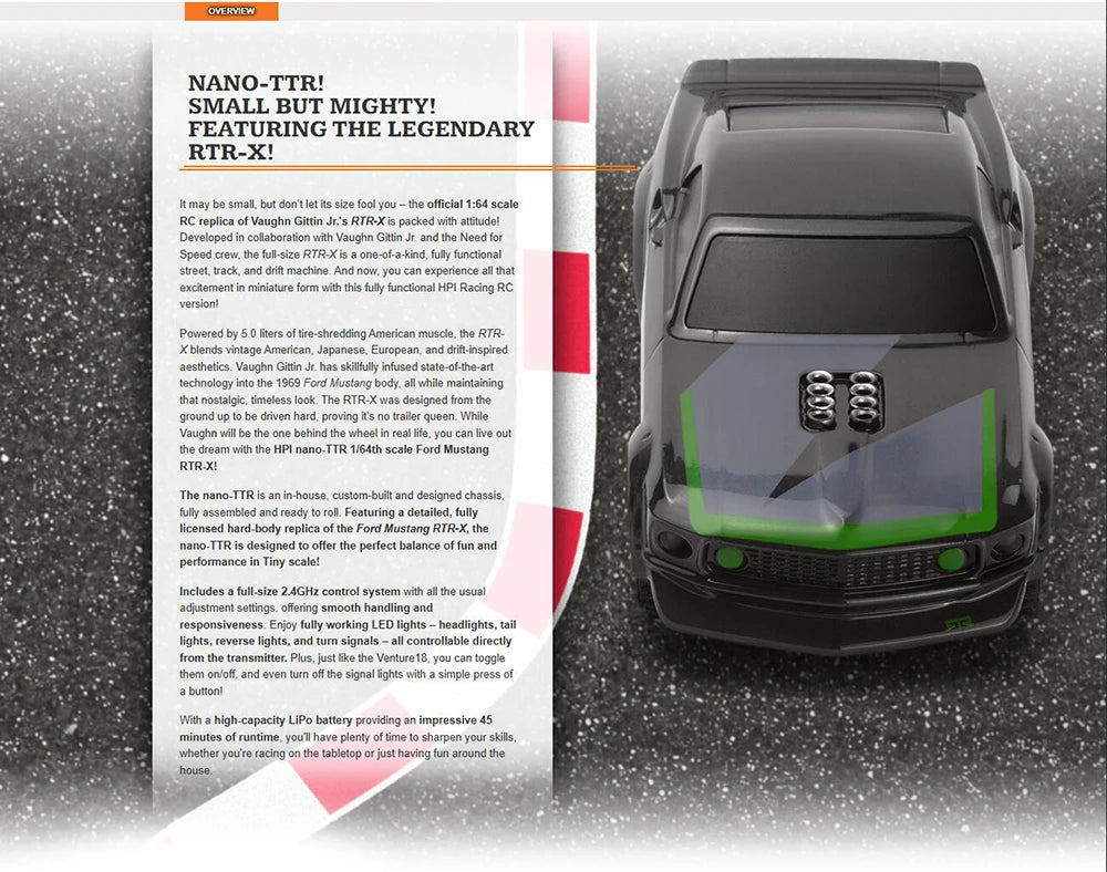 HPI 160980 NANO-TTR 1/64 MINI RC Remote Control On-road Car Desktop Adult Children's Toys