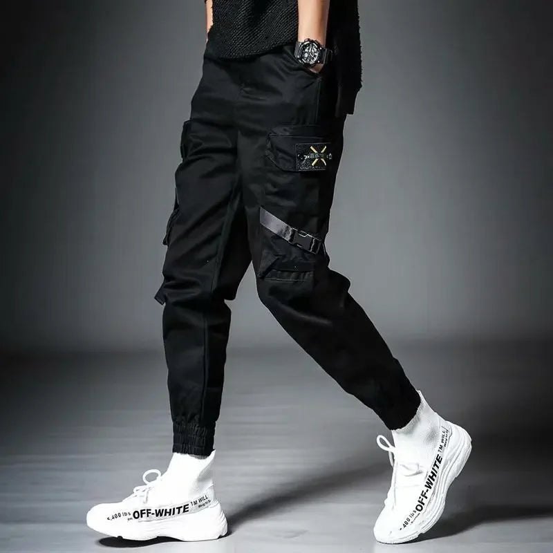 Trendy Men's Loose-fit Cargo Pants Autumn Winter Bell Bottoms Multiple Pockets Casual Style Street Dance Fashion