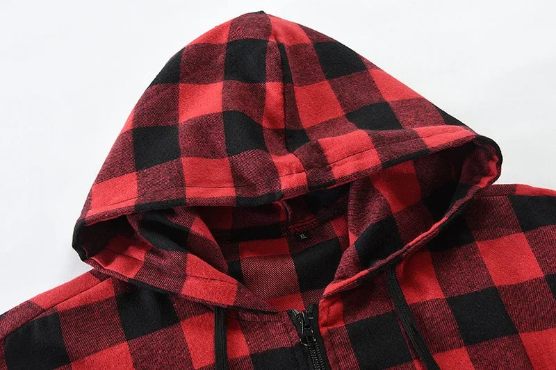 Men's New Plaid Hooded Sweater Long Sleeve Casual Thin Jacket Stand Hooded Shirt European Style Fashionable Outwear