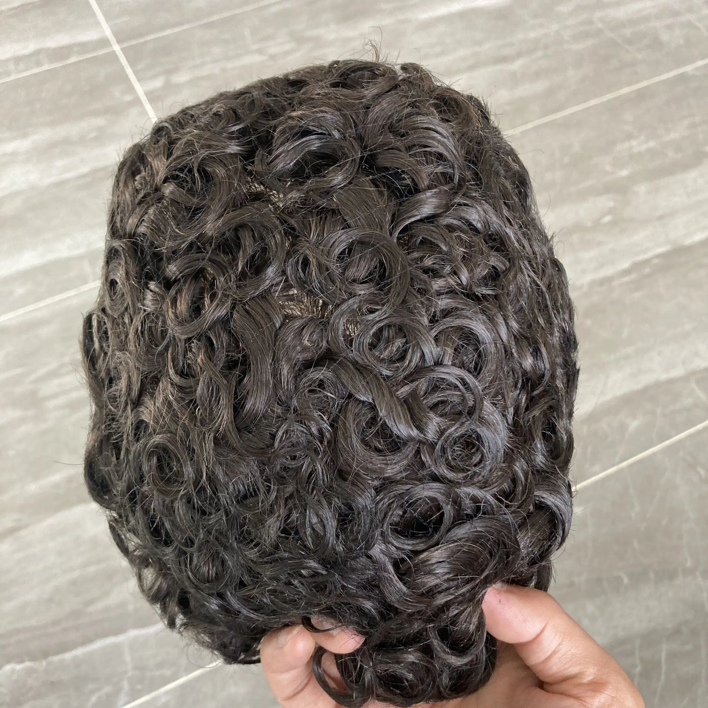 Q6 Swiss Lace Front&Pu Natural Hairline 1B40 1B65 Gray Black Men Toupee 24mm Curly Male Wigs Ash Blonde Human Hair Prosthesi