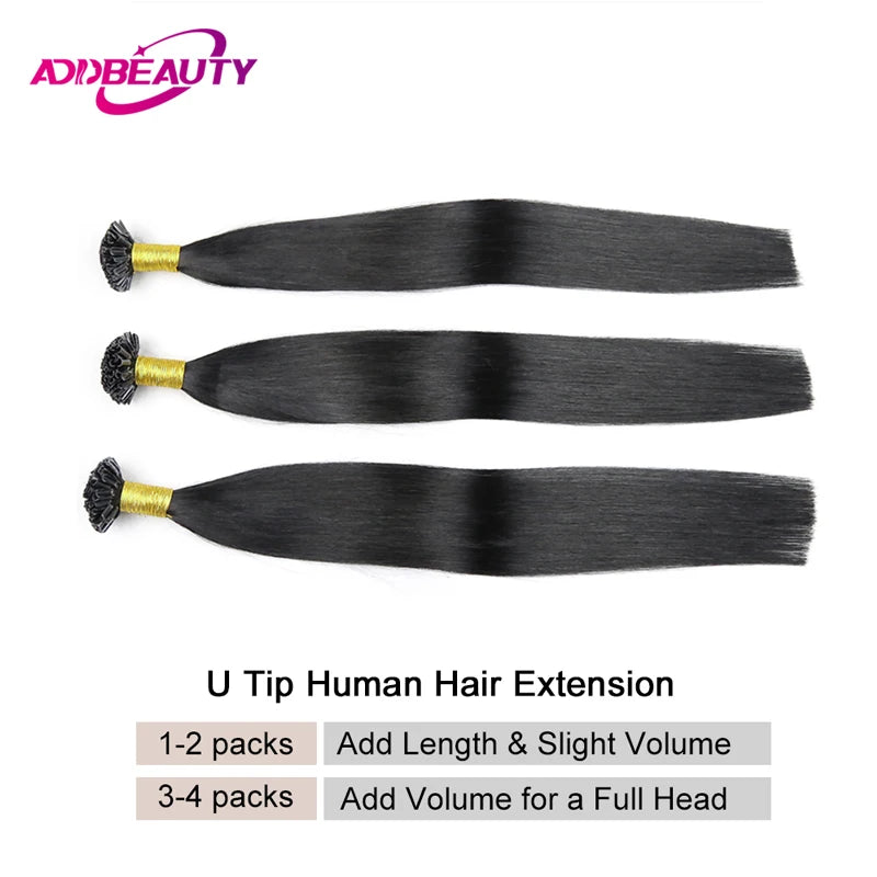 Straight Nail U Tip Fusion Human Hair Extension Keratin Capsule Brazilian Human Remy Hair Extensions 0.8g/1g/pc 50g Natural Hair