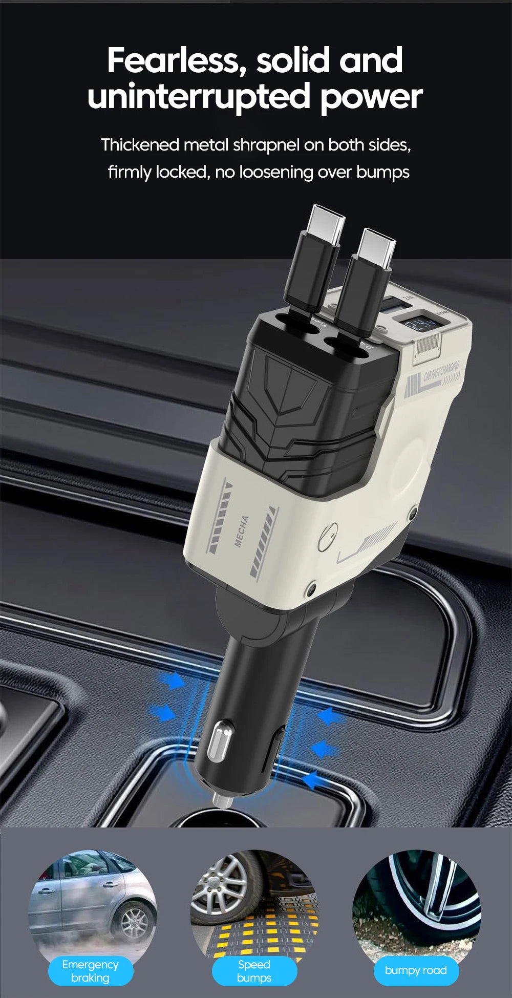 Elough 120W Car Charger Super Fast Flash Charge USB/Type C Multi Port Charger 4 in 1 Expansion Cable