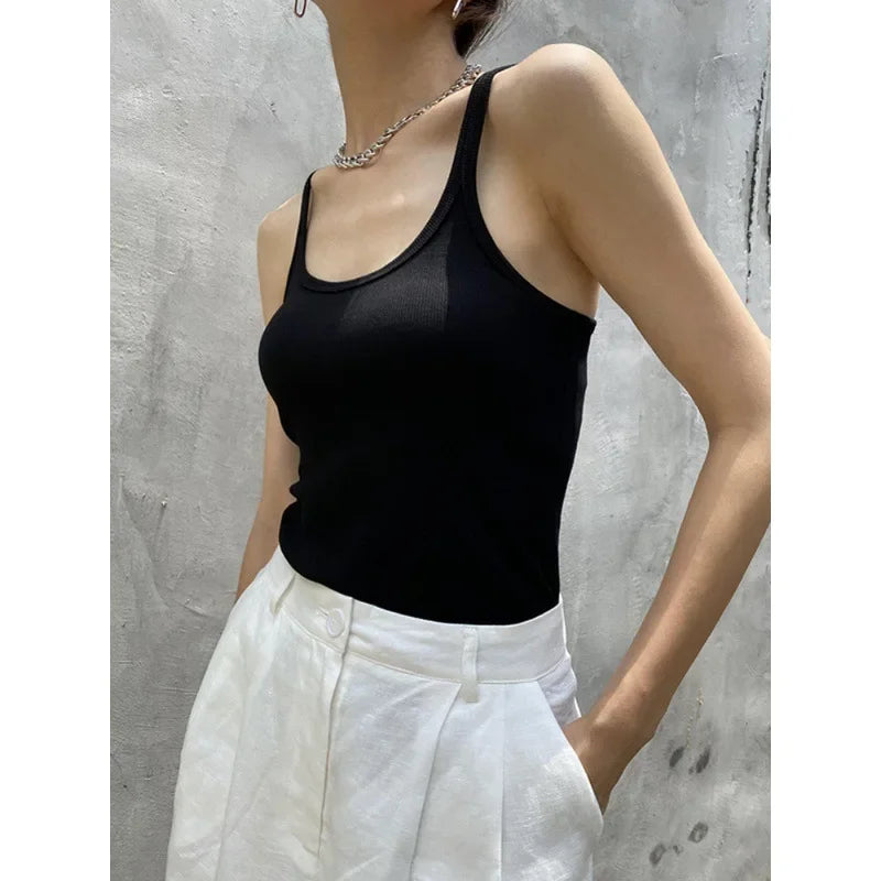 European Style Screw Thread Fitness Tank Top Women's Inner Wear Summer Outer Wear Fine Shoulder Strap Work Shirt Polyester Fiber