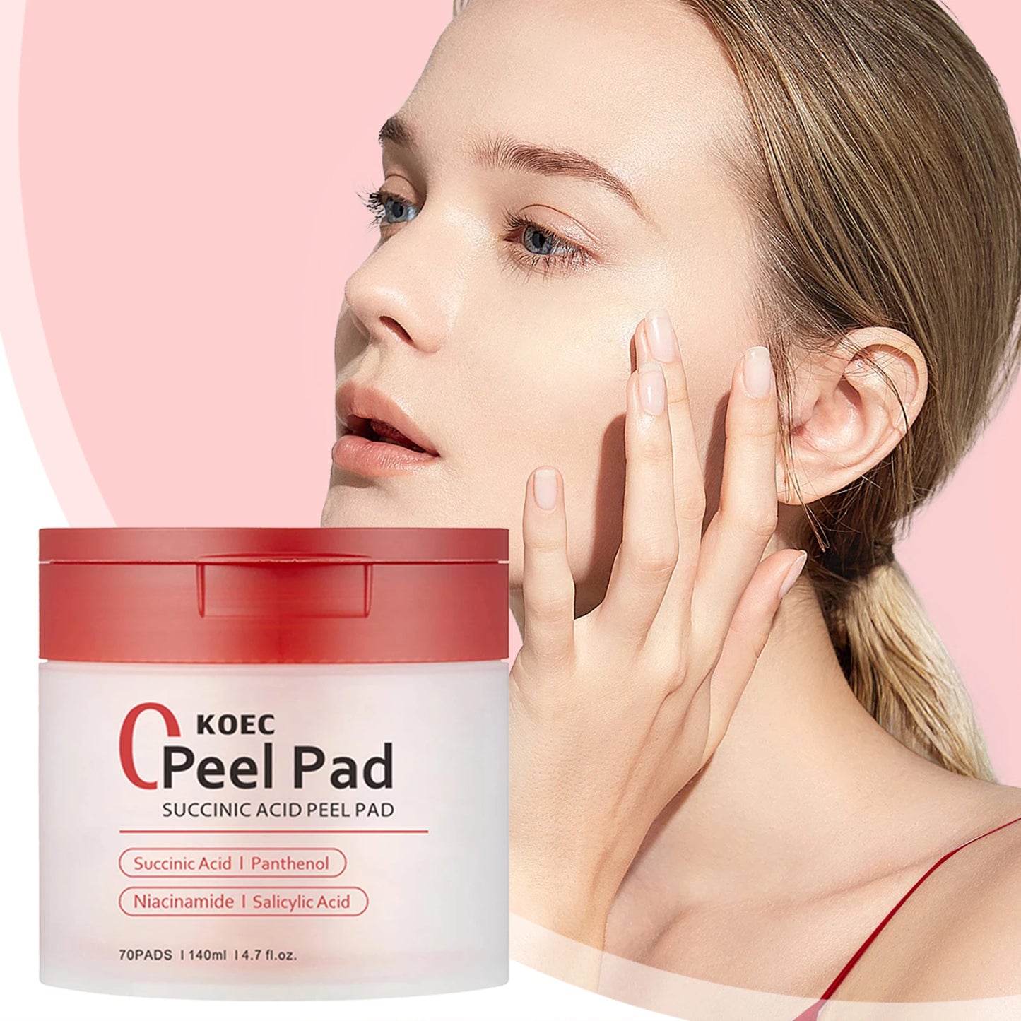 70pcs Red Succinic Acid Peeling Pads Gentle Exfoliation Peeling Pads With Succinic Acid Skin Acnes Cleaner Toner Pads