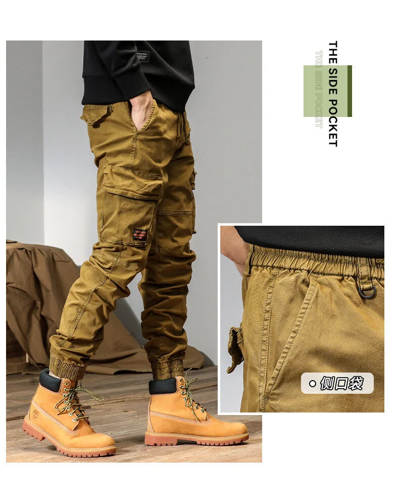 CAAYU Joggers Cargo Pants Mens Casual Y2k Multi-Pocket Male Trousers Sweatpants Streetwear Techwear Military Green Track Pants