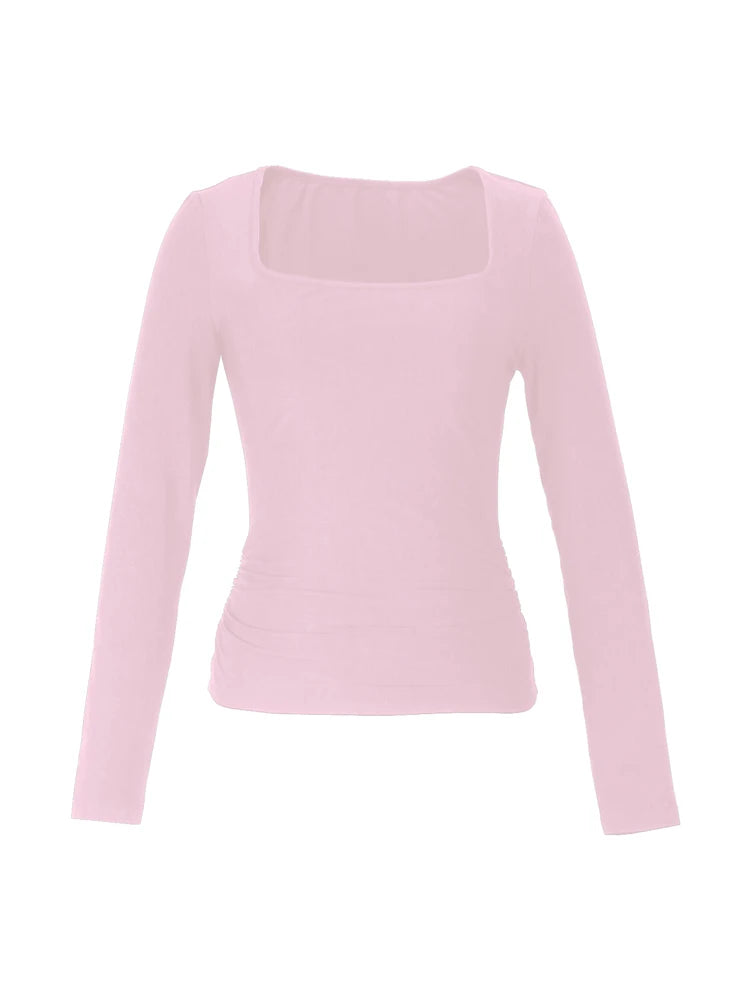 Women's Long Sleeve Tops Casual Scoop Neck Ribbed Knit Slim Fitted Basic Tee Shirts Trendy Spring Outfits