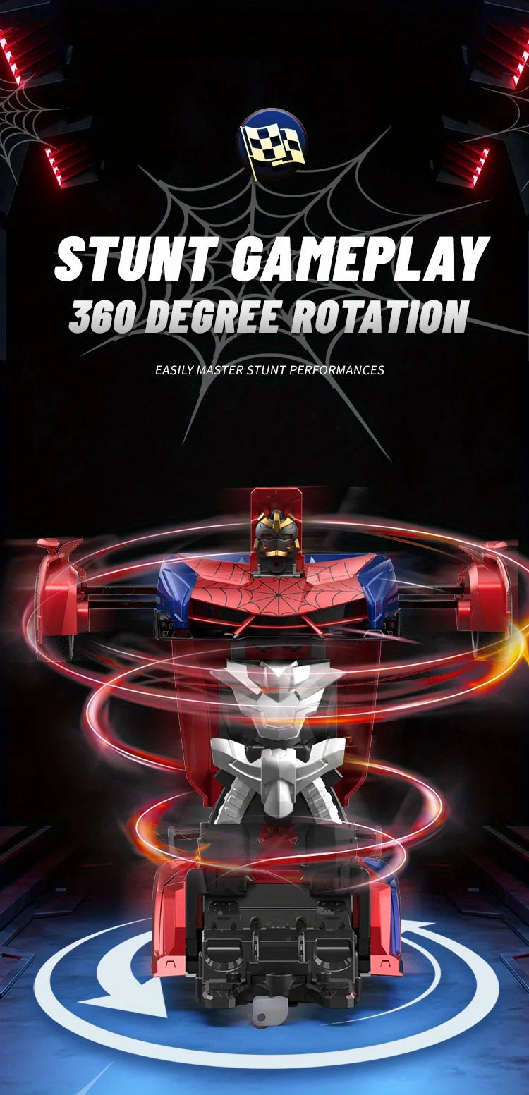 1:18 RC Transforming Car Robot Toy, LED Lights, 2.4GHz Drift Racing Vehicle, One-Button Transform, Rechargeable, 360° Rotation
