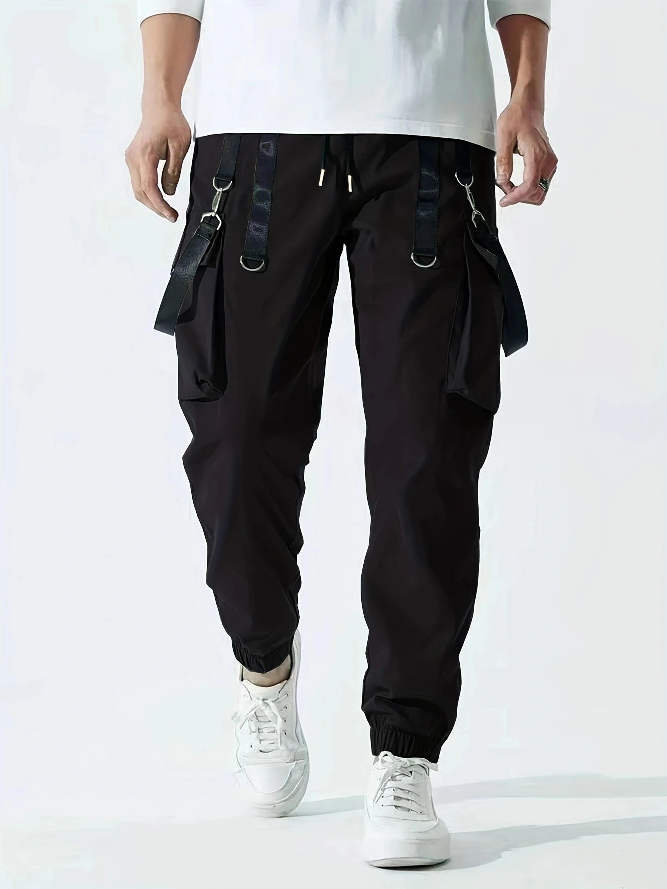 Fashion Men's Casual Techwear Drawstring Multi Flap Pockets Cargo Pants Hip hop Joggers Pant
