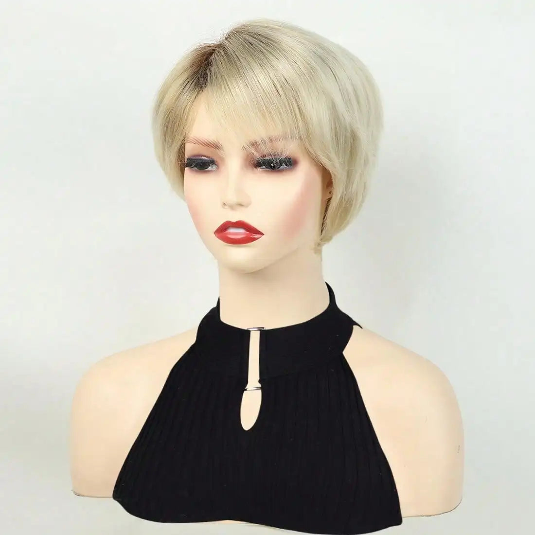 MSIWIGS Women's Short Pix Cut Blonde Straight Wig Natural Synthetic For White Lady Daily Wear High Tempreture Fiber