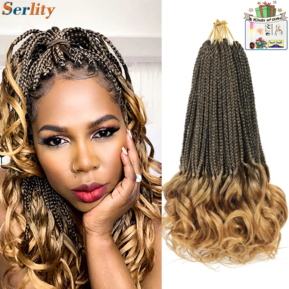 French Curl Crochet Braids 14 Inch Kid-Friendly Goddess Box Braids with Bouncy Curly Ends French Curls Braiding Hair for Women