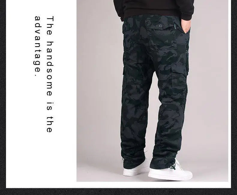 Autumn Winter Mens Cargo Pants Fleece Warm Trousers Cotton Pants Insulated Hiking Running Pants Man Multiple Pockets