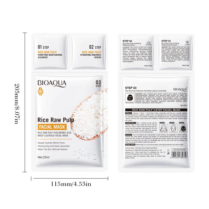 5pcs BIOAQUA White Rice Face Mask Sets Moisturizing Whitening Anti Wrinkle Facial Serum Cleanser Face Masks Skin Care Kit