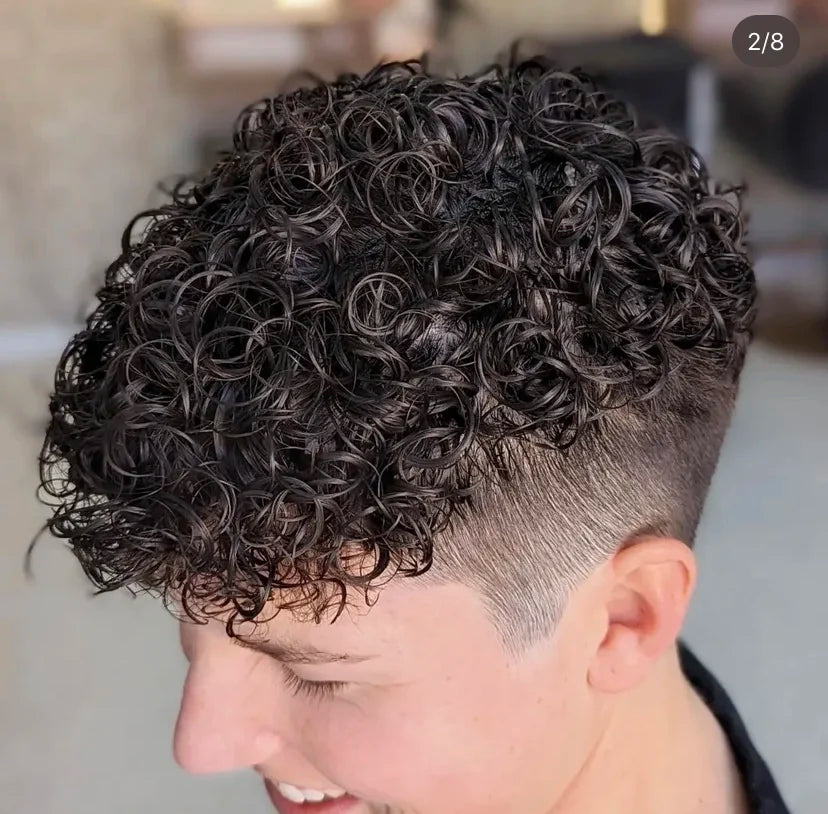 Q6 Swiss Lace Front&Pu Natural Hairline 1B40 1B65 Gray Black Men Toupee 24mm Curly Male Wigs Ash Blonde Human Hair Prosthesi