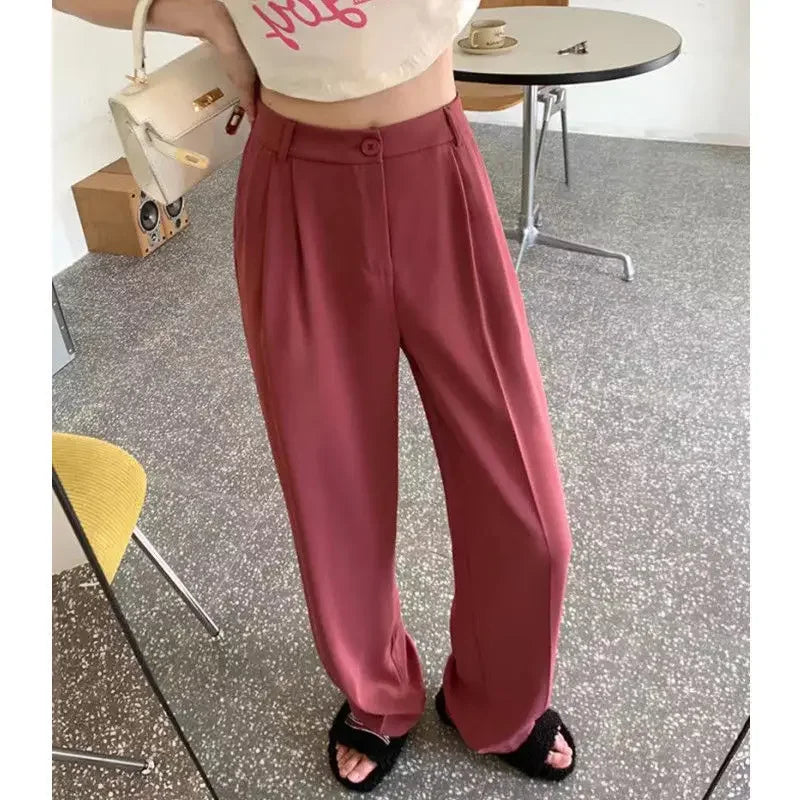 High Waist Wide Leg Thin Suit Pants Women's Loose Fitting Casual Floor Length Trousers Straight Cut Slimming Effect