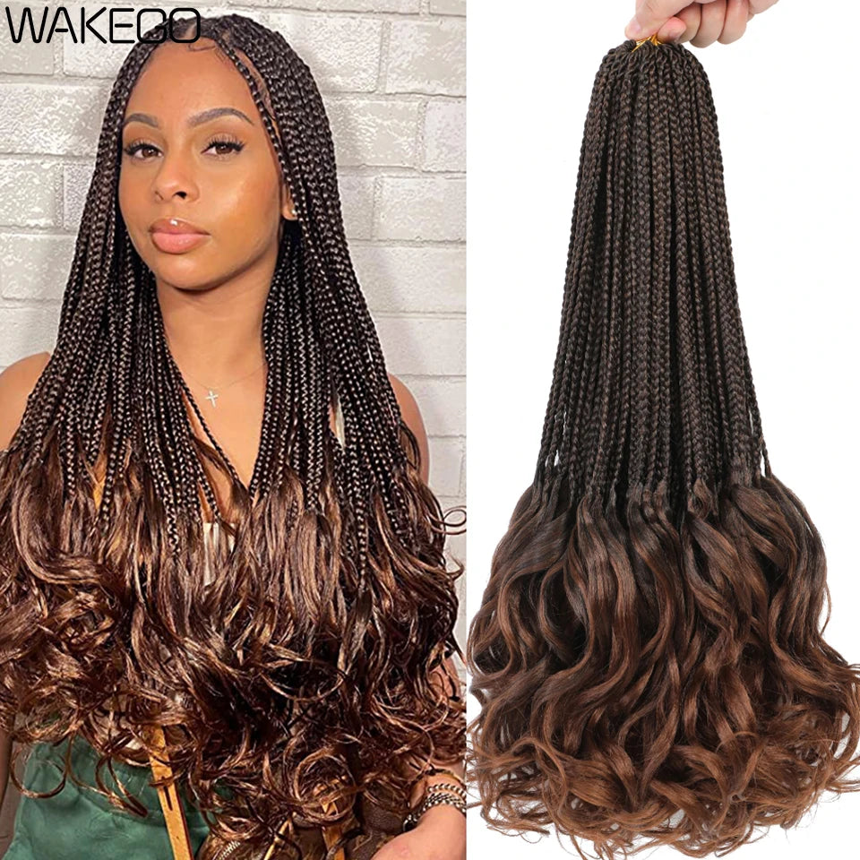 14 18 24 Inch French Curl Box Braids Crochet Hair Ombre Brown to Blonde Prelooped Synthetic French Curls Braiding Hair for Women