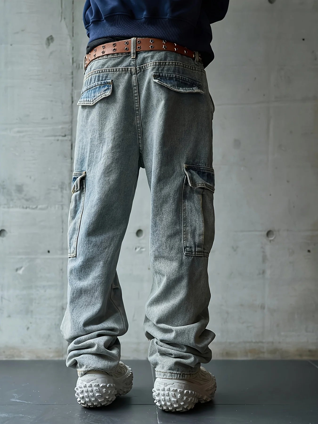 Men's multi pocket denim work pants straight leg denim pants