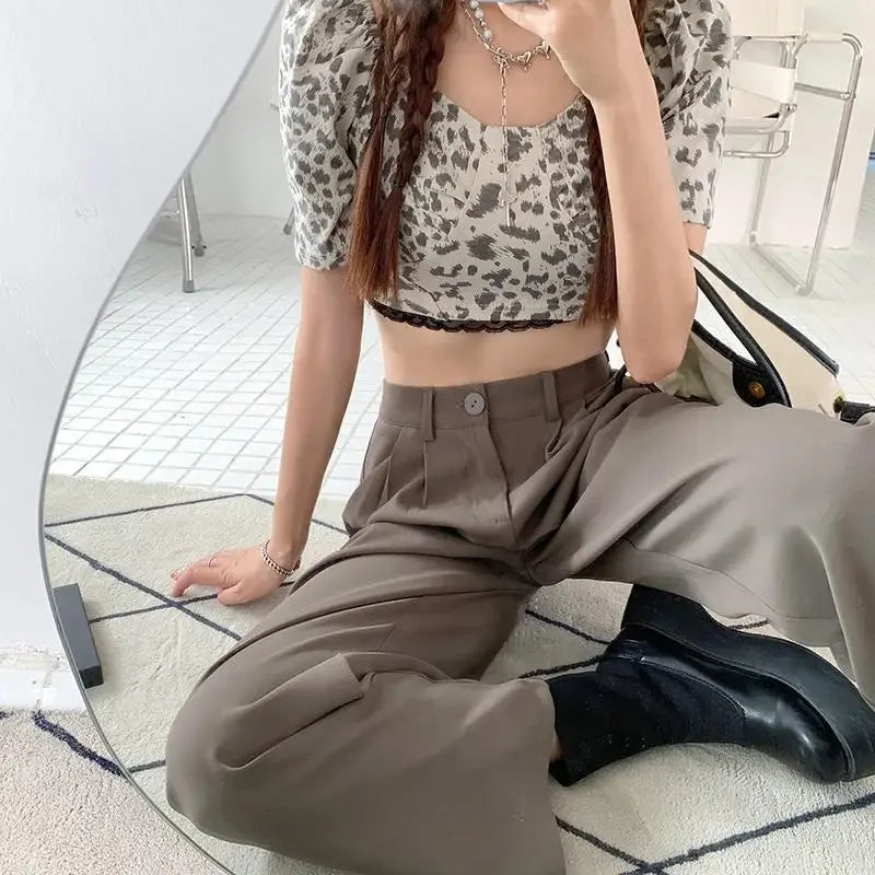 High Waist Draped Suit Pants for plus Size Women Spring Autumn Design Sensation Floor Length Casual Straight Wide Leg Long Pants