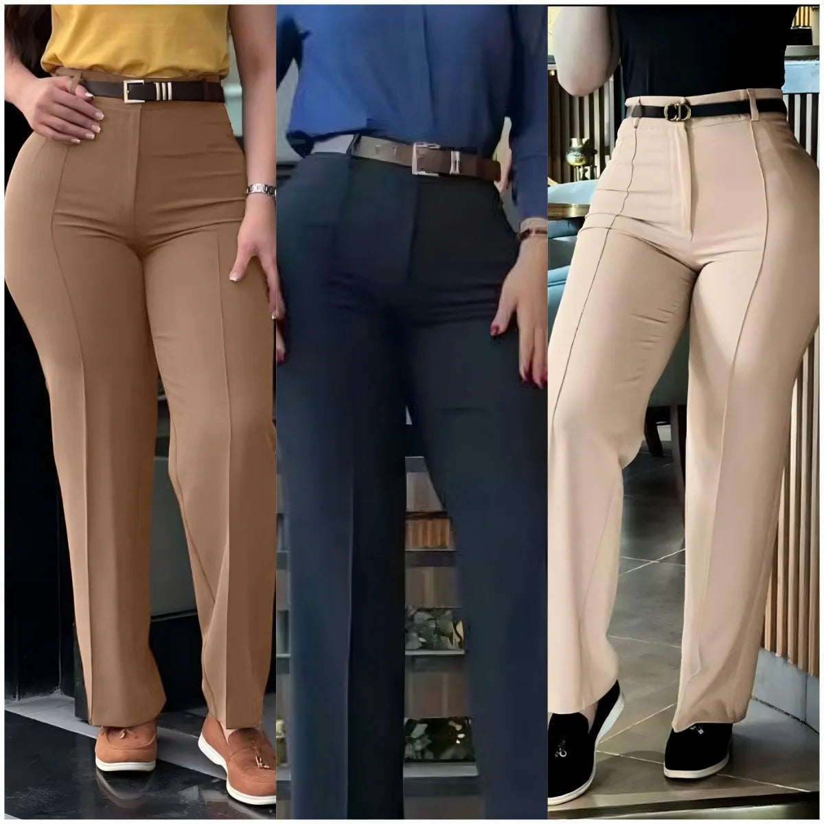 Women's Pants Spring Autumn High Waist Straight Leg Work Pants New Fashion Solid Long Pants Slim Fit Elegant Pants Female