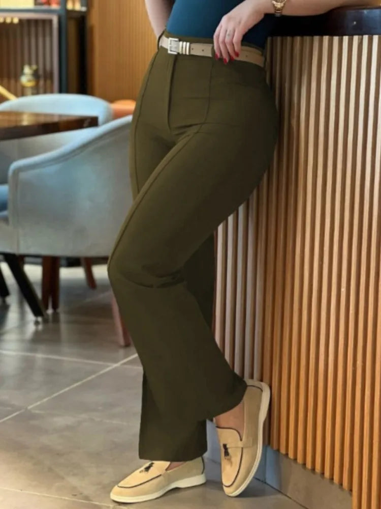 Women's Pants Spring Autumn High Waist Straight Leg Work Pants New Fashion Solid Long Pants Slim Fit Elegant Pants Female