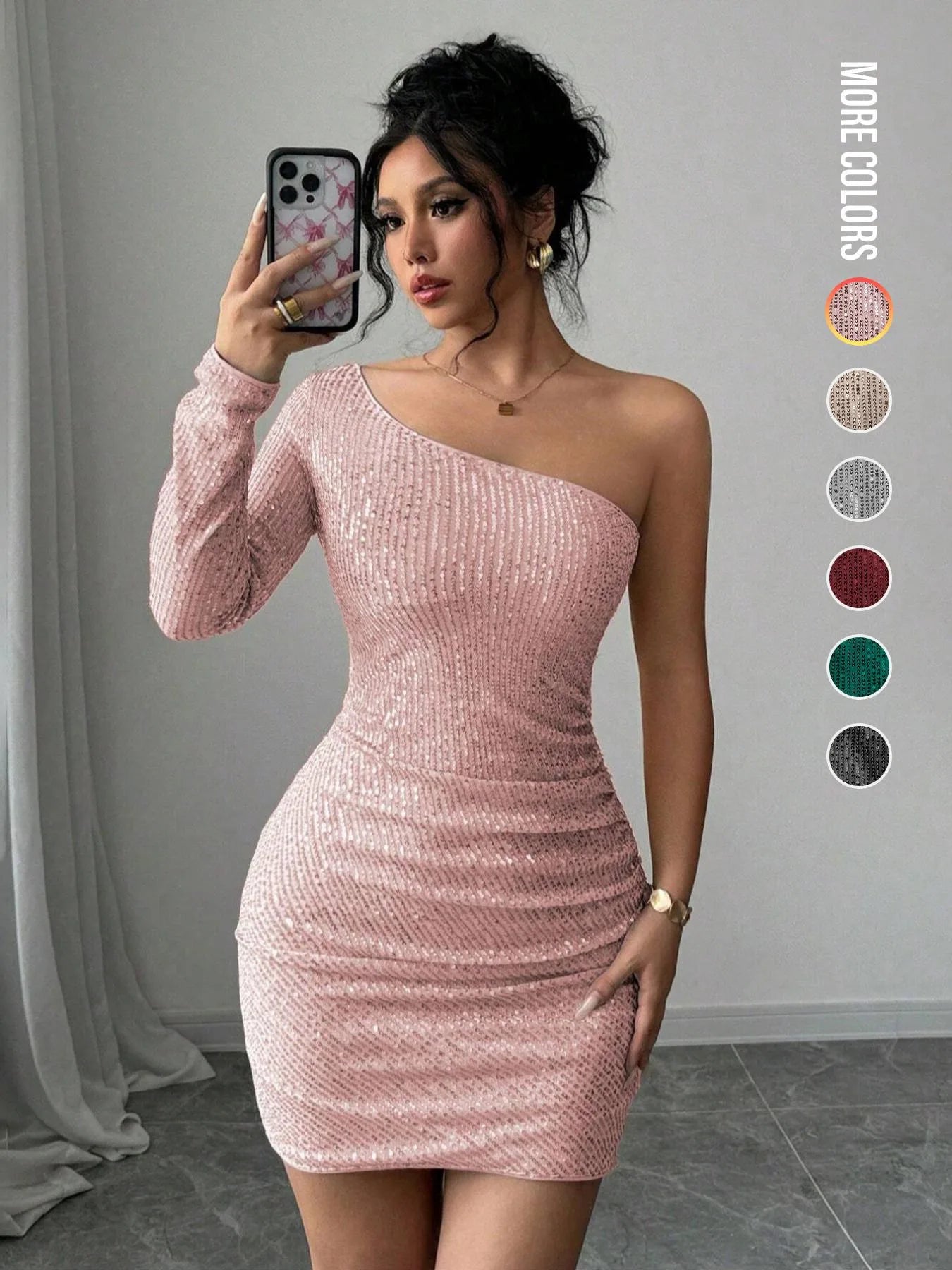 Women's Off Shoulder Sequins Bodycon Dress, Elegant Fashion Short Dress for Party Club Dating Wear, Ladies Dress for All Season