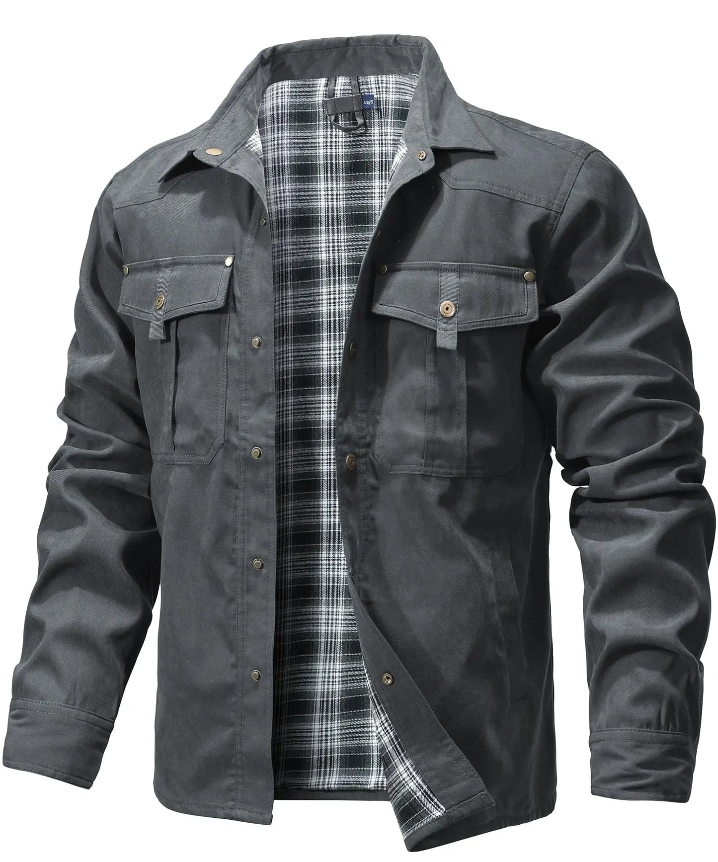 Men's Jackets Spring Flannel Lined Shirt Coat Shacket Casual Snap Button Overshirt Western Cowboy Style High Quality Top US Size
