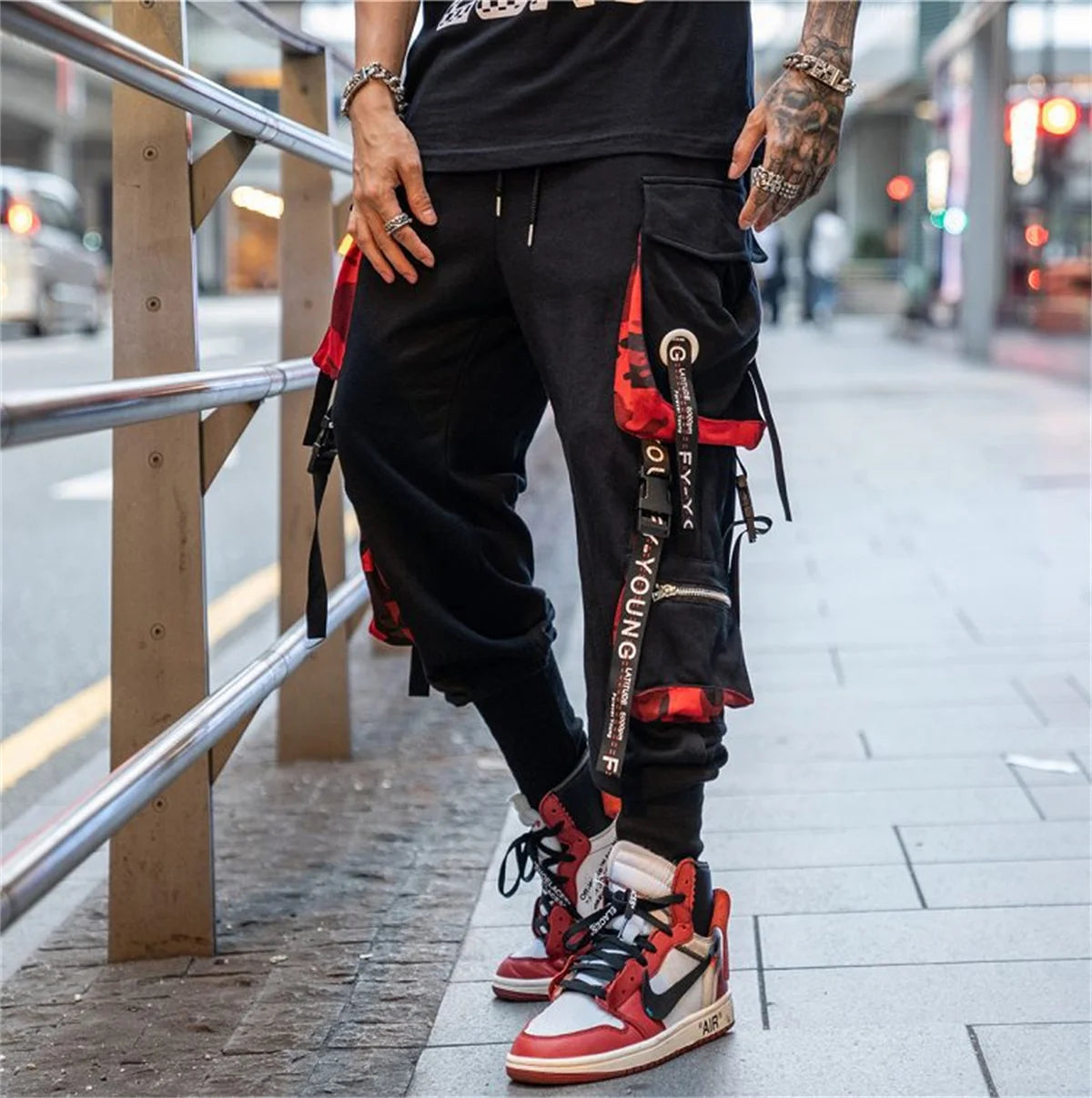 Cool Black Hip Hop Cargo Pants Gothic High Srteet Sweatpants With Pockets Korean High Wast Casual Outwear Pants Men Streetwear