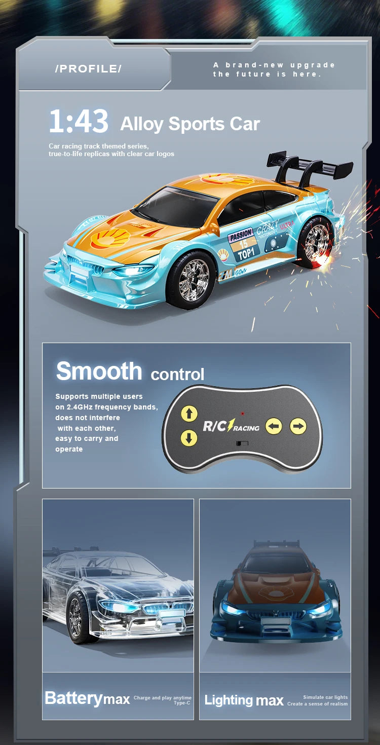 RC Car 1:43 2.4G High Speed Drift RC Car With APP Control & Lights Mini RTR Racing Car Model 4WD Full RC Vehicles Toys Gifts