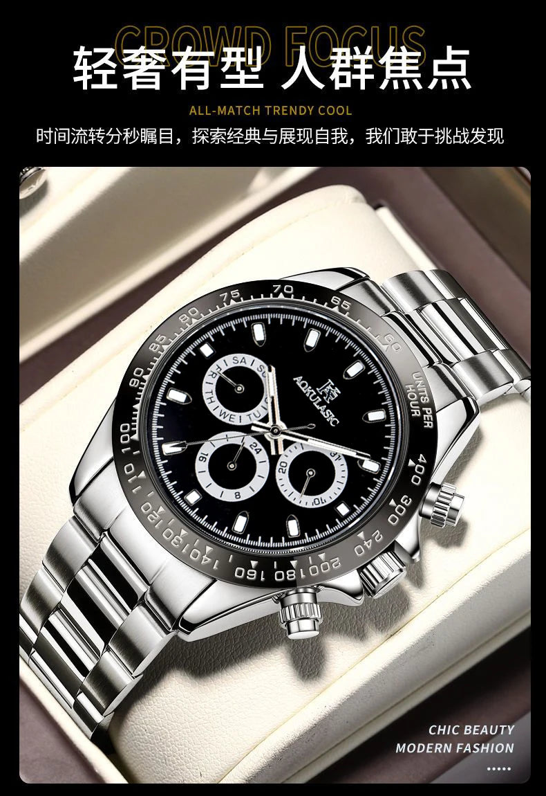 AOKULASIC Top Brand Fashion Men Wristwatch Automatic Mechanical Watches Day Display Reckon By Time Luminous Waterproof Watch